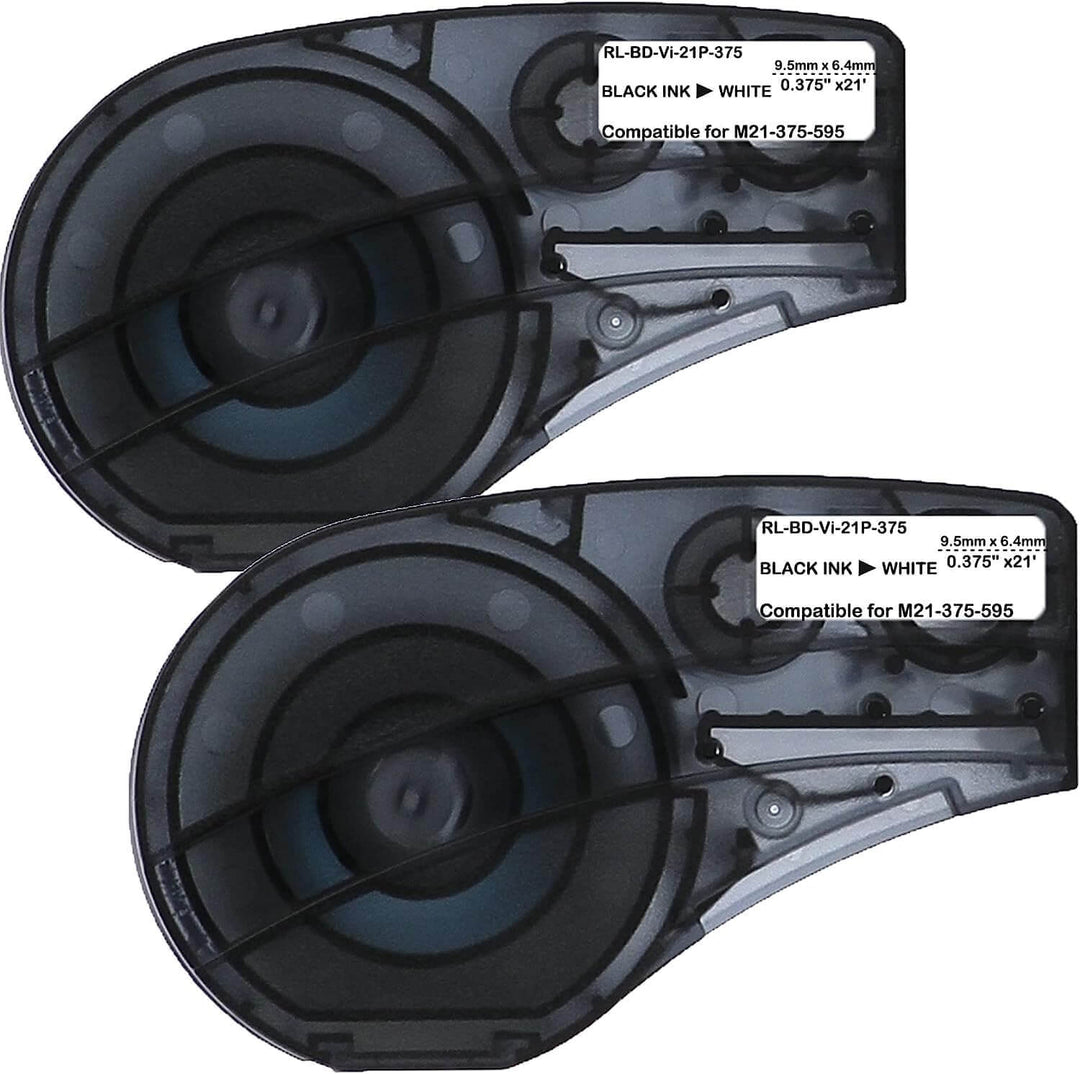 M21-375-595-WT / KZ-M21-375-595-WT 9.5mm (3/8") Negro sobre Blanco Vinil | Cinta Compatible Brady BMP21 | NeoLabel
