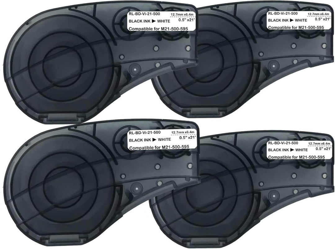 M21-500-595-WT / KZ-M21-500-595-WT 12.7mm (1/2") Negro sobre Blanco Vinil | Cinta Compatible Brady BMP21 | NeoLabel