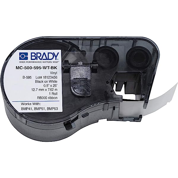 Cinta Compatible Brady M21-500-595-WT Vinil 12.7mm (1/2") Negro sobre Blanco | Rotuladora BMP21, M210 | NeoLabel