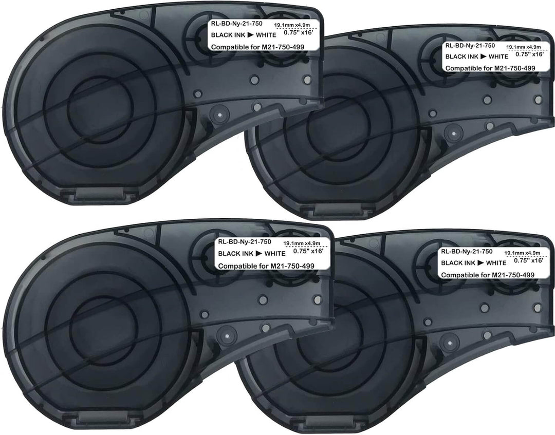 M21-750-499-WT / KZ-M21-750-499-WT 19.1mm (3/4") Negro sobre Blanco Nylon Flexible | Cinta Compatible Brady BMP21 | NeoLabel