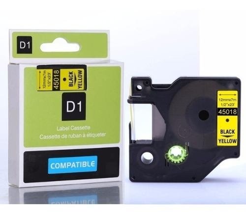 Cinta 45018 D1 12mm (1/2") Negro sobre Amarillo Poliéster Compatible Rotuladora Dymo LabelManager 160, 280 NeoLabel
