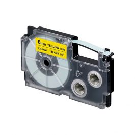 Cinta XR-6YW1 - KZ-6YW Fondo Amarillo Letras Negras - 6mm para Rotuladora Casio Label It Series