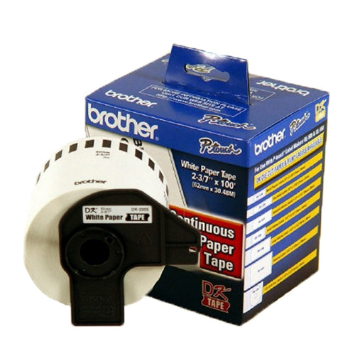 Cinta para Etiquetadora de rollo continuo Brother 62mm DK-2205 Negro sobre Blanco 62mm x 30.4m