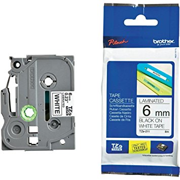 Brother TZE-211 - KZE-211 - Cinta Fondo Blanco Letras Negras - 6mm para Rotuladora Brother PT Series