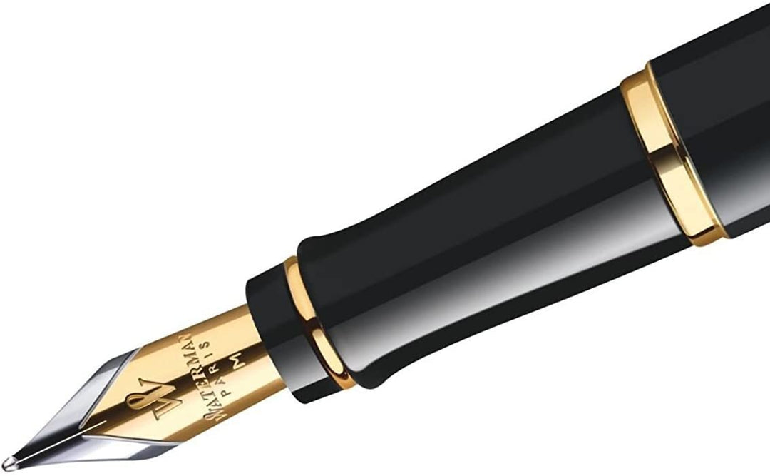 Pluma Fuente Waterman Expert Paris Laca Negra Brillante GT Con Detalles Enchados En Oro 23KT