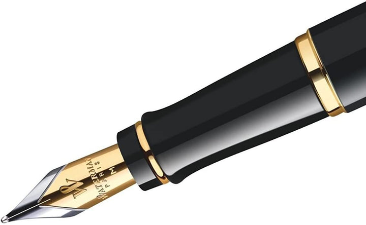 Pluma Fuente Waterman Expert Paris Laca Negra Brillante GT Con Detalles Enchados En Oro 23KT