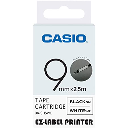 Casio XR-18HSWE - Cinta Termo Contraible Fondo Blanco Letras Negras - 18mm para Rotuladora Casio Label It