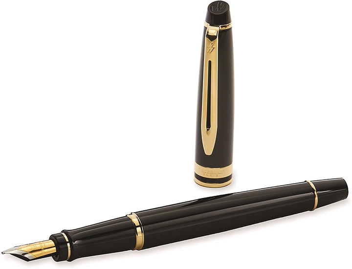 Pluma Fuente Waterman Expert Paris Laca Negra Brillante GT Con Detalles Enchados En Oro 23KT