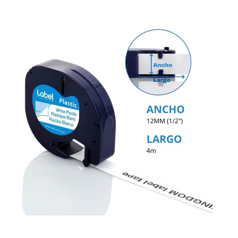 Cinta Etiquetadora Rotuladora Dymo LT LetraTag ancho 12mm x largo  4m Plástica Blanca 91331