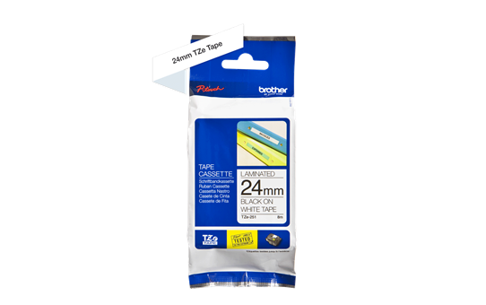 Cinta para Etiquetadora Brother PT-E300VP / PT-E550W de 24mm x 8m - TZe251 Negro sobre Blanco Empaque