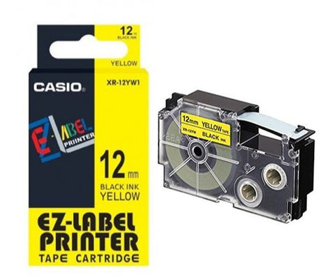 Cinta para Etiquetadora Rotualdora Casio Label LT XR-12YW1 - Negro sobre Amarillo 12mm x 8m