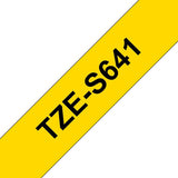 Cinta TZE-S641 - KZE-S641 Cinta Fondo Amarillo Letras Negras Pegamento Ind. - 18mm para Rotuladora BROTHER PT SERIES