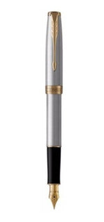 Pluma Fuente Parker Sonnet Acero Inoxidable Pulido GT con detalles Oro 23Kt