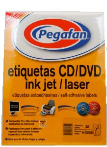 Etiquetas para Impresora A4 CD/DVD 115mm diámetro Pegafan Paquete x100