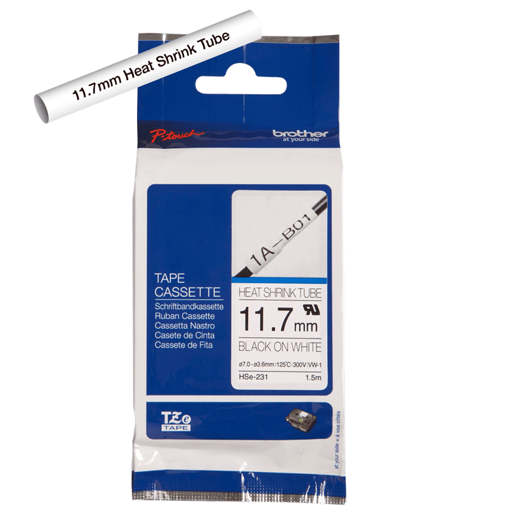 Brother HSE-231 - Cinta Termo Contraible Fondo Blanco Letras Negras - 12mm para Rotuladora Brother PT