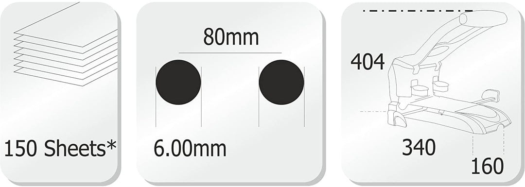 Perforador Semi Industrial para 150 hojas 2 Huecos Kangaro HDP 2160N Effort Less dimensiones