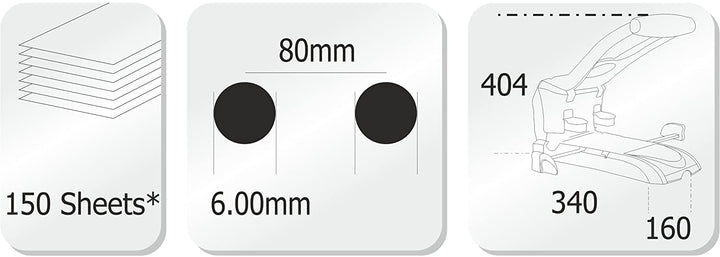 Perforador Semi Industrial para 150 hojas 2 Huecos Kangaro HDP 2160N Effort Less dimensiones