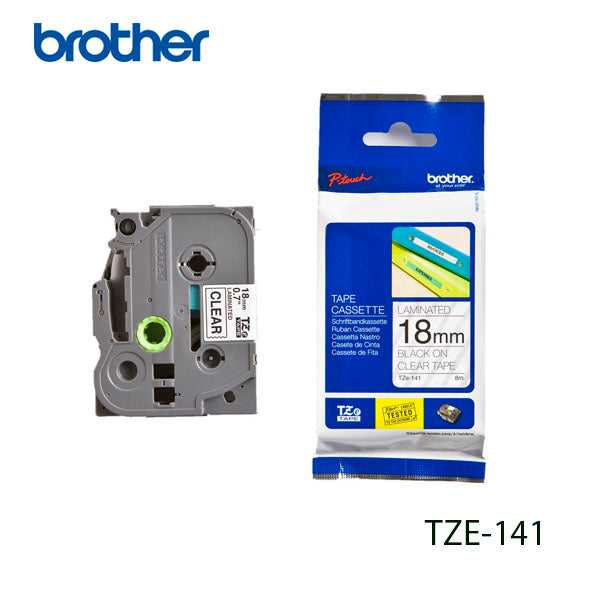 Cinta Original BROTHER para ROTULADORA BROTHER TZE-141 - Fondo Transparente Letras Negras 18mm