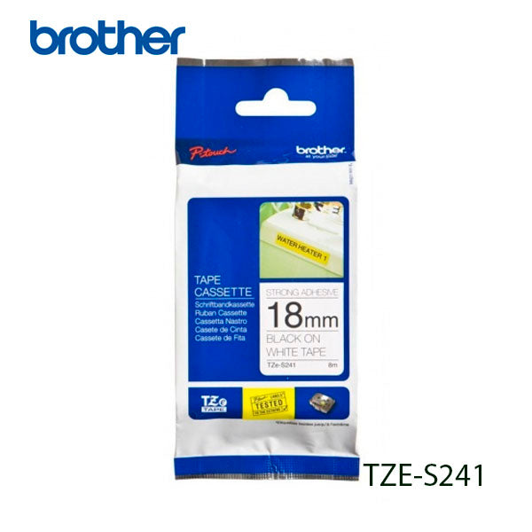 Brother TZE-S241 - KZE-S241 Cinta Fondo Blanco Letras Negras Pegamento Ind. - 18mm para Rotuladora Brother