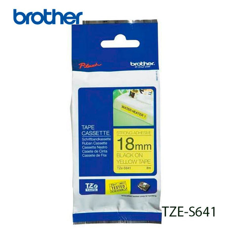 Brother TZE-S641 - KZE-S641 Cinta Fondo Amarillo Letras Negras Pegamento Ind. - 18mm para Rotuladora B