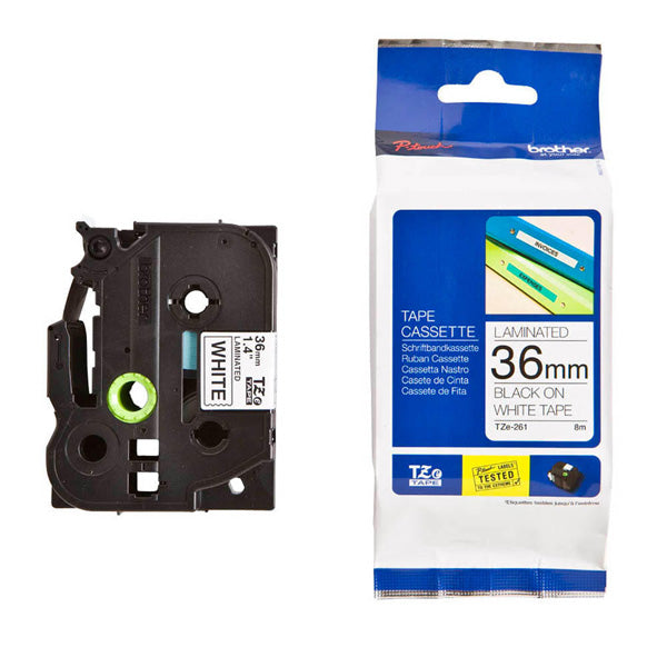 Brother TZE-261 - KZE-261 Cinta Fondo Blanco Letras Negras - 36mm para Rotuladora Brother PT Series
