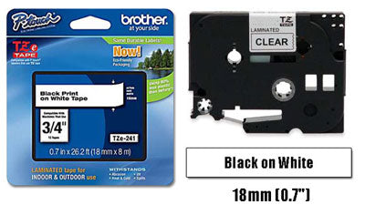 Cinta para etiquetadora Brother PT-E300VP / PT-E550W de 18mm x 8m - TZe241 Negro sobre Blanco