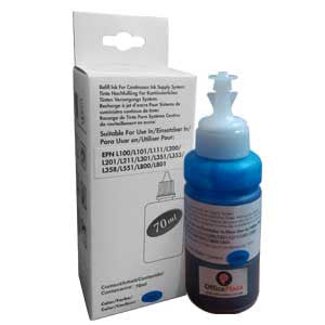 Tinta Epson Continua Compatible T664220-AL Cian 70ml en botella Impresoras Epson compatibles: Ecotank L210, L220, L310, L355, L365, L375, L380, L395, L455, L475, L495, L555, L565, L575, L656, L1300, L1455