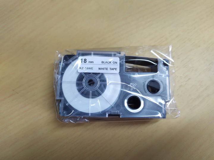 Cinta para Etiquetadora Rotuladora Casio it XR-18WE1 - KZ-18WE 18mm Negro sobre Blanco