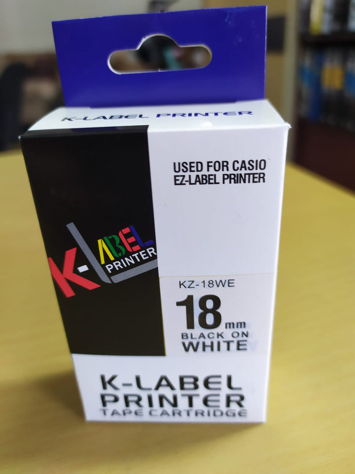 Cinta para Etiquetadora Rotuladora Casio it XR-18WE1 - KZ-18WE 18mm Negro sobre Blanco