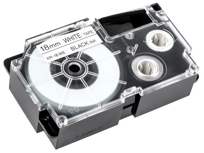 Cinta para Etiquetadora Rotuladora Casio it XR-18WE1 - KZ-18WE 18mm Negro sobre Blanco