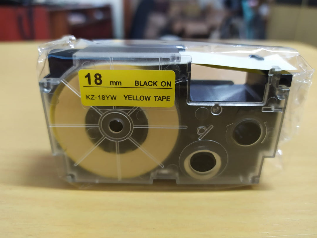 Cinta para Etiquetadora Rotuladora Casio LT XR-18YW1 18mm Negro sobre Amarillo