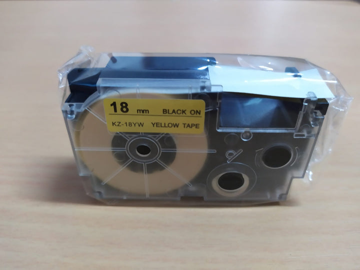 Cinta para Etiquetadora Rotuladora Casio LT XR-18YW1 18mm Negro sobre Amarillo