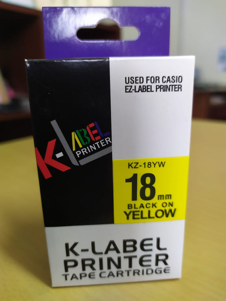 Cinta para Etiquetadora Rotuladora Casio LT XR-18YW1 18mm Negro sobre Amarillo