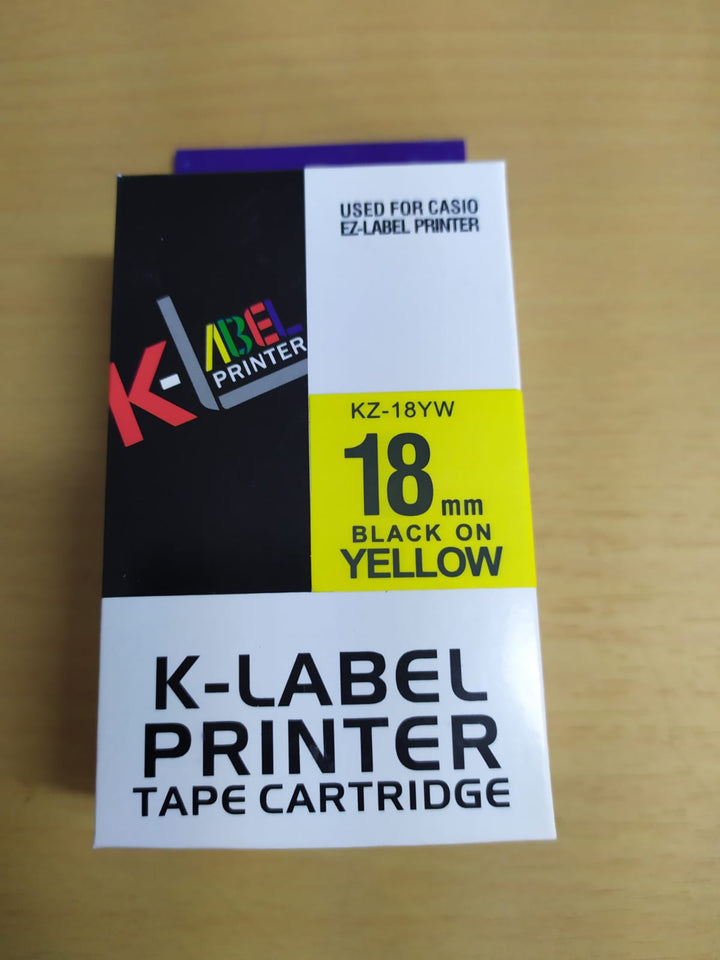 Cinta para Etiquetadora Rotuladora Casio LT XR-18YW1 18mm Negro sobre Amarillo
