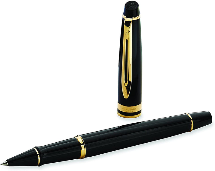 Set Pluma Fuente Y Lapicero Waterman Expert Paris Laca Negra Brillante GT Con Detalles Enchapados En Oro 23KT