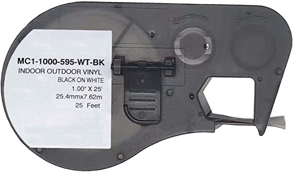 Cinta Compatible Brady MC1-1000-595-WT-BK Vinil 25.4mm (1") Negro sobre Blanco | Rotuladora BMP41, M410 | NeoLabel