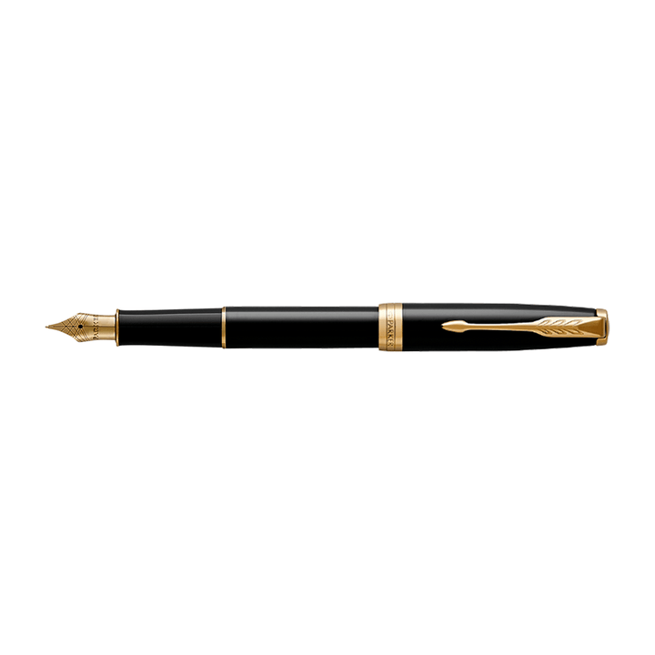 Pluma Fuente Parker Sonnet Laca Negra GT con detalles Oro 23Kt